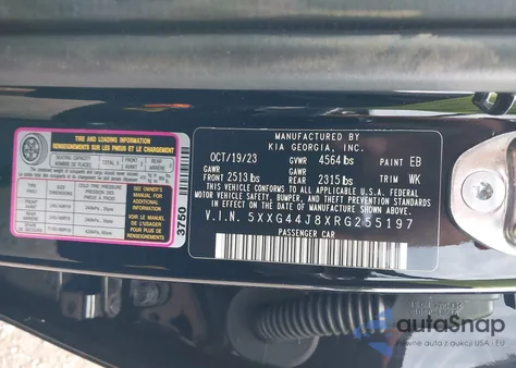 2024 Kia K5 Gt z USA, uszkodzony, nr VIN 5XXG44J8XRG255197